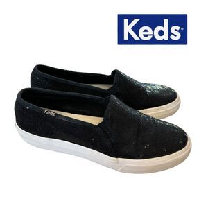 KEDS Women's Dream Foam Black Glitter Slip-on Loafers Sneakers 6.5
